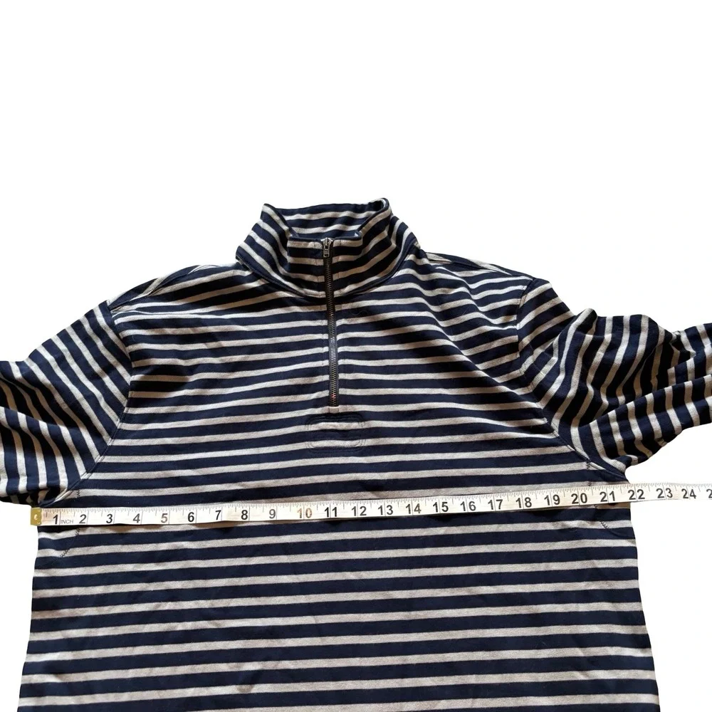 J.Crew Oarsman Mens Quarter Zip Pullover Sweater Rugby Navy Grey Striped‎ Size M